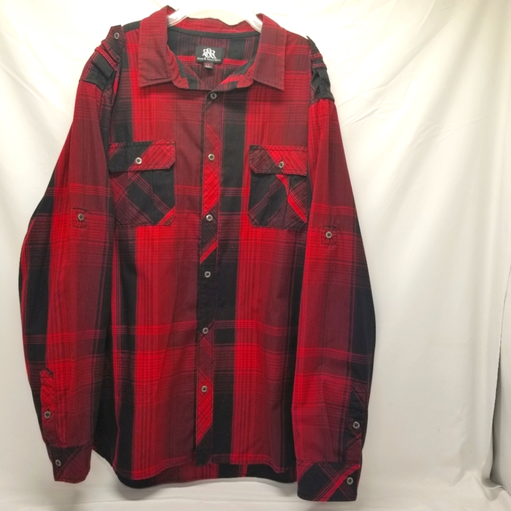 Rock & Republic Mens Sz XXL Button Up Long Sleeve Plaid Print Red Black